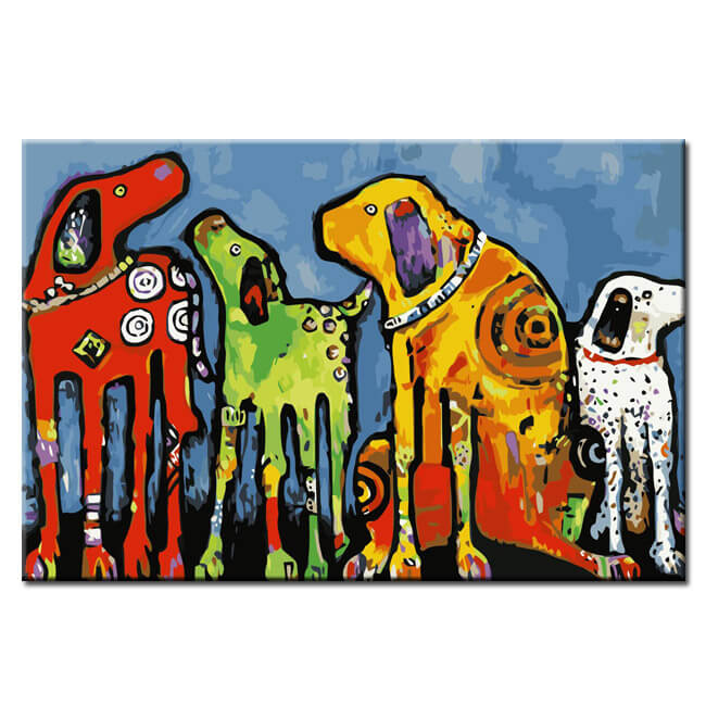 Painting by Numbers Art Four Colorful Dogs