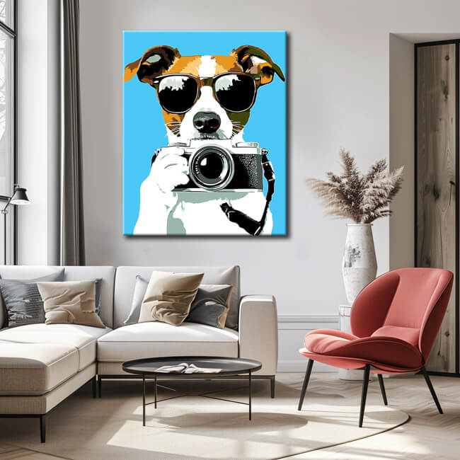 Painting by Numbers Art Dog with Glasses and Camera
