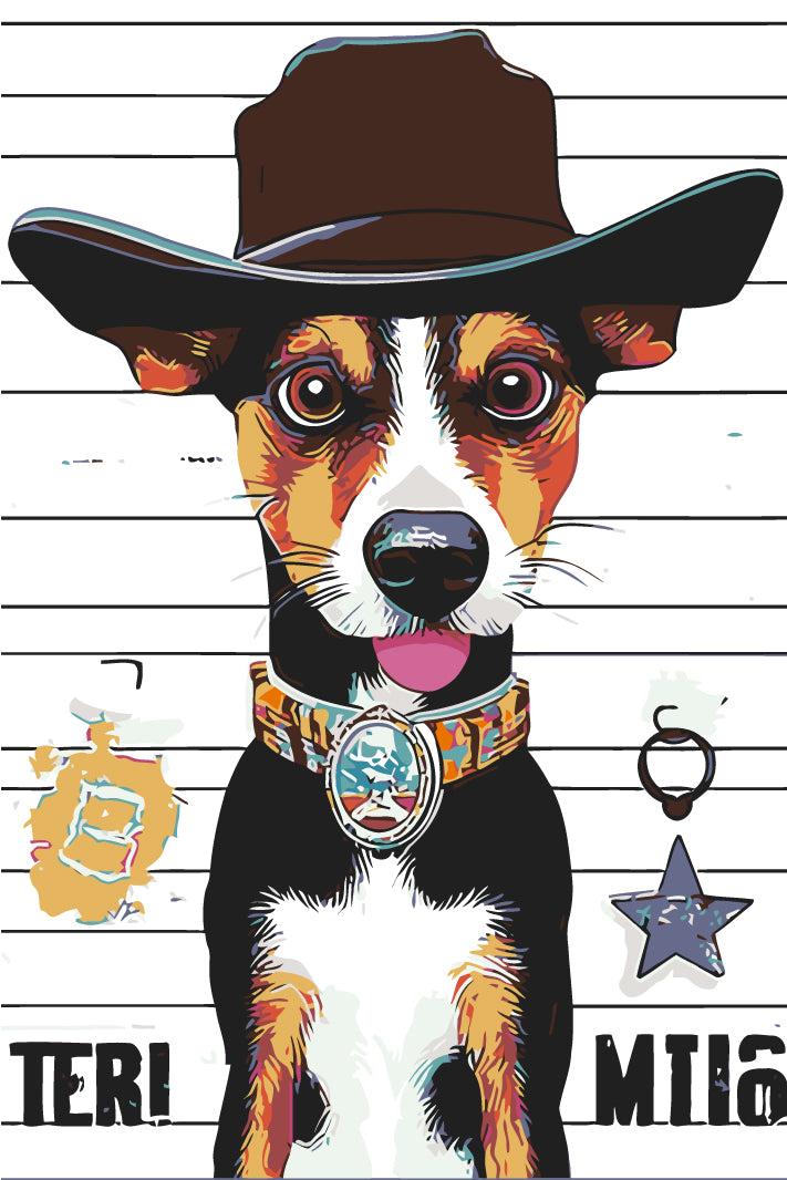 Painting by Numbers Art Criminal Dog with Cowboy Hat