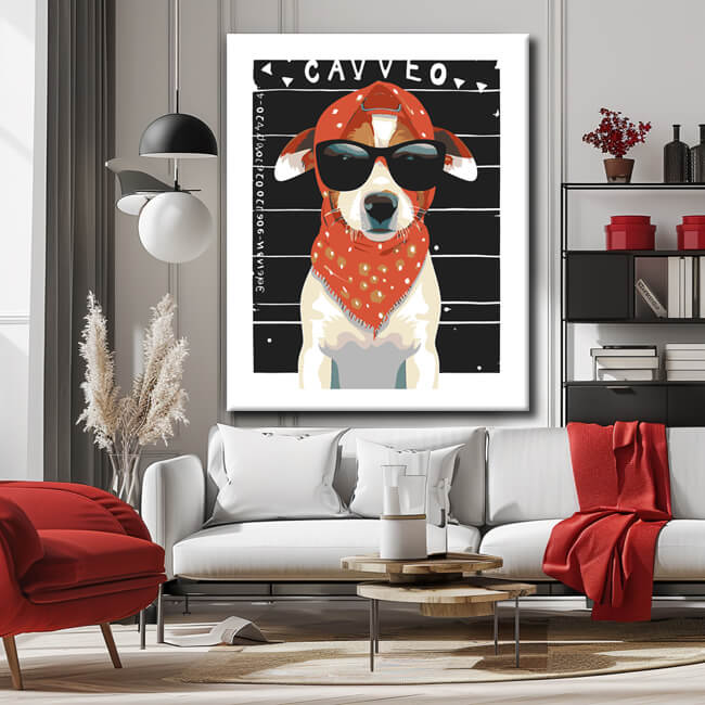Painting by numbers art criminal dog with sunglasses and bandana