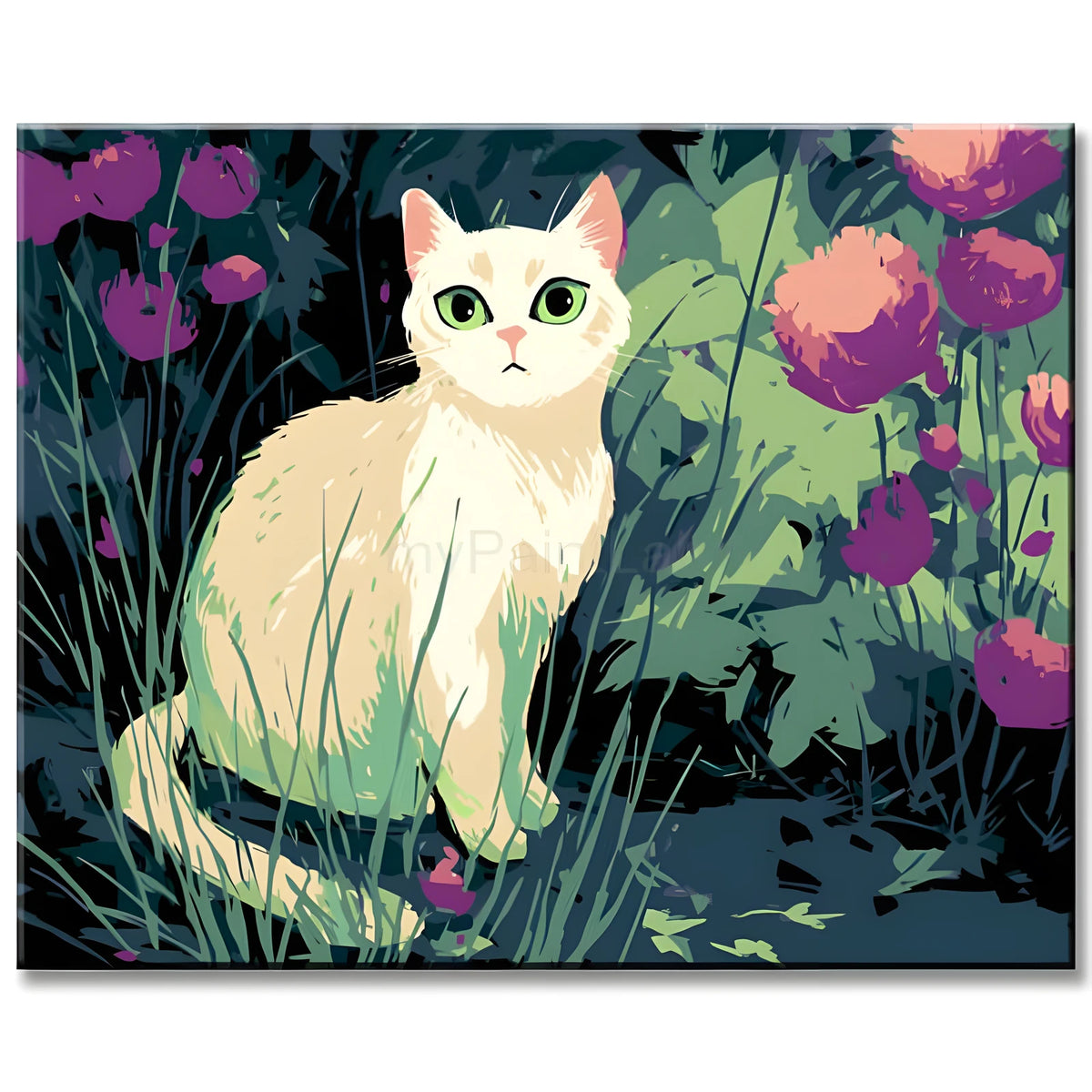 Painting by Numbers Art White Cat with Green Eyes in The Grass