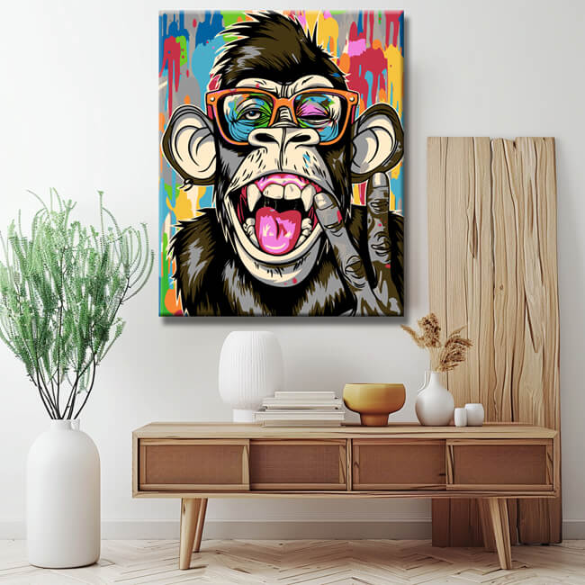 Painting by numbers art animal funny monkey with glasses