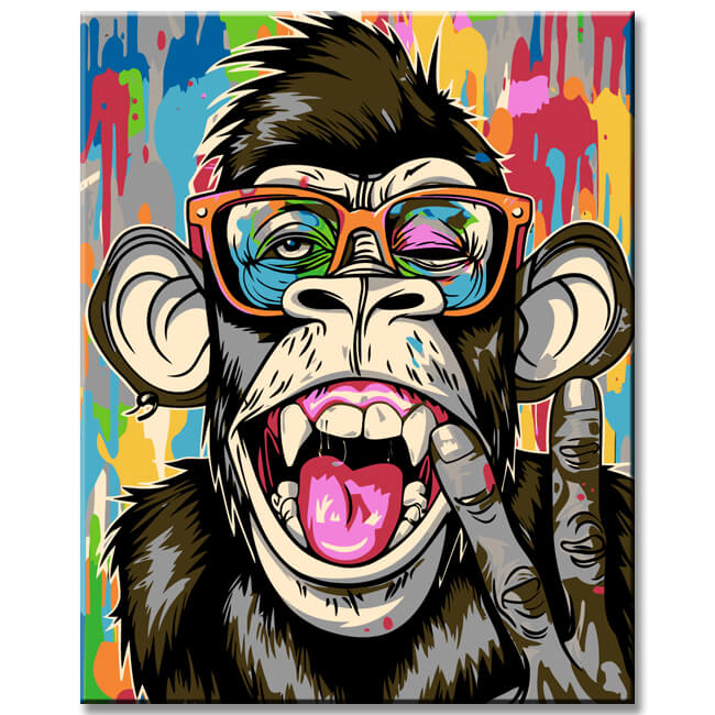 Painting by numbers art animal funny monkey with glasses