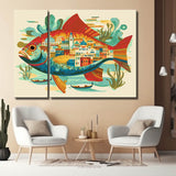 Painting by Numbers Art Animal Colorful Fish with An Oriental City in its Stomach 2-Panel