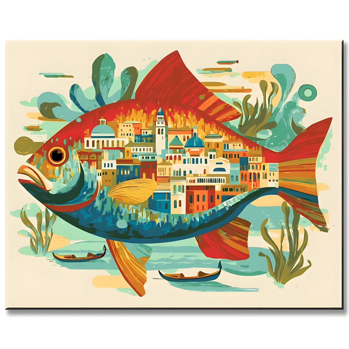 Painting by Numbers Art Animal Colorful Fish with An Oriental City in its Stomach