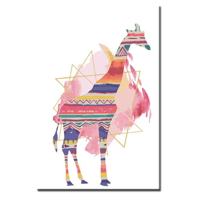 Painting by Numbers Art Animal Giraffe with Colorful Horizontal Stripes