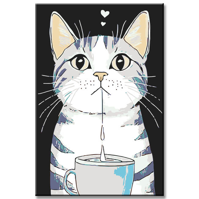 Painting by Numbers Art Animal White Cat with Gray Stripes