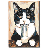 Paint by Numbers Black and White Cat with Glass in its Paws
