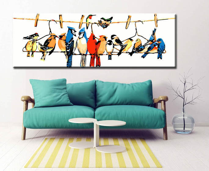 Painting by Numbers Art Animal Many Colorful Birds Sit on Hangers on A Leash