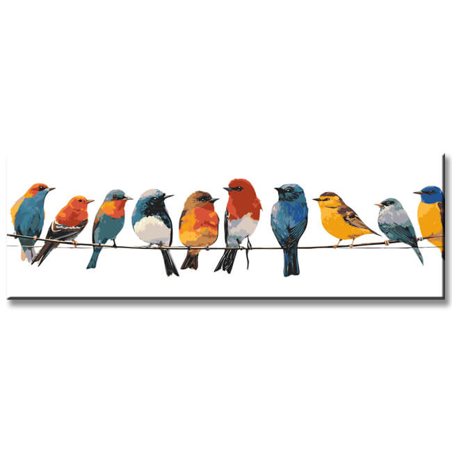 Painting by Numbers Art Animal Many Colorful Birds Sit on Hangers on A Leash