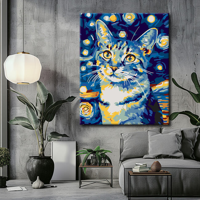 Painting by Numbers Art Animal Cat Portrait Starry Night