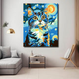 Painting by Numbers Art Animal Cat Portrait Starry Night