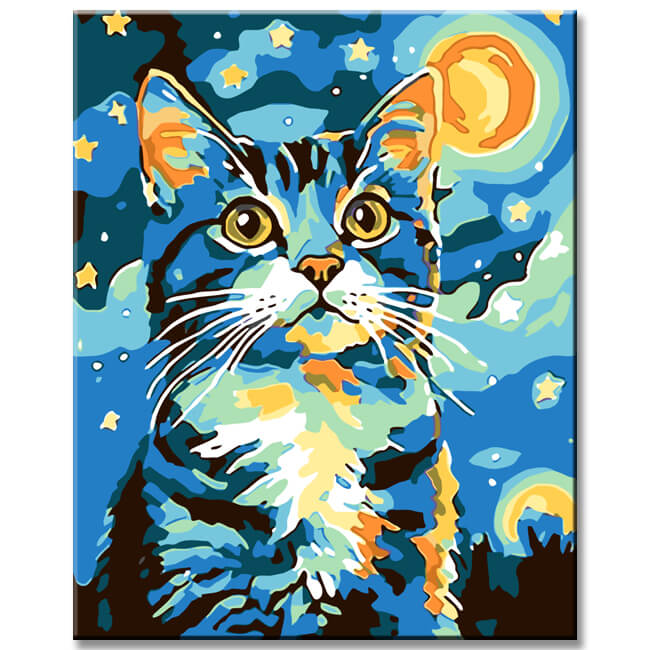 Painting by Numbers Art Animal Cat Portrait Starry Night