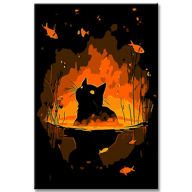 Painting by Numbers Art Animal Cat and Fish