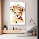 Painting by Numbers Art Animal Baby Lion with Flowers on His Head