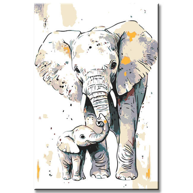 Painting by Numbers Art Animal Elephant Mom with Her Baby