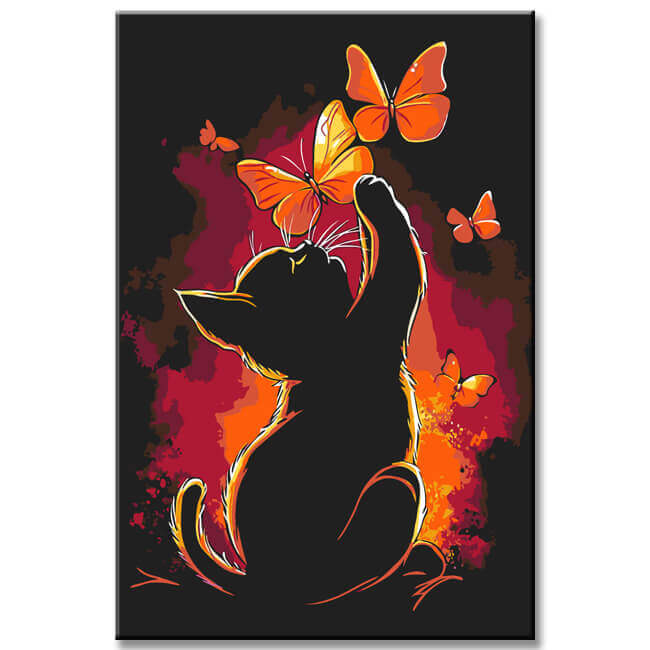 Painting by Numbers Art Animal Cat Playing with Butterflies