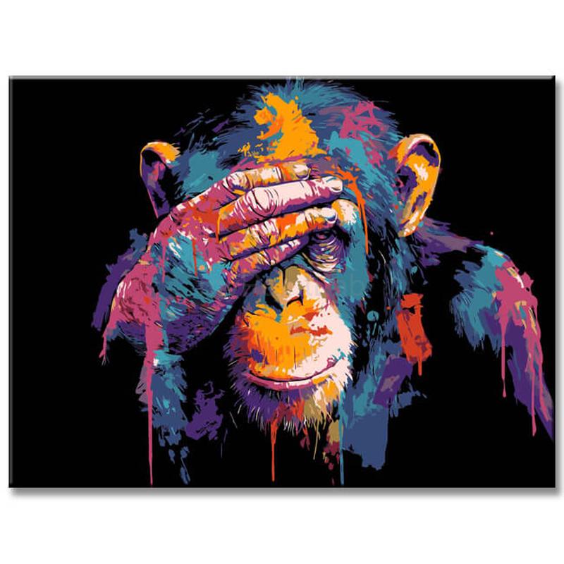 Painting by Numbers Colorful Monkey Holds His Hand on His Head