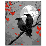Painting by Numbers Art Animal Two Ravens Sit on A Branch and Look At The Red Moon