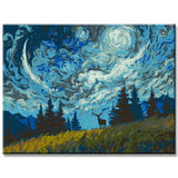 Painting by Numbers Moose Stands on A Meadow in Front of Fir Trees