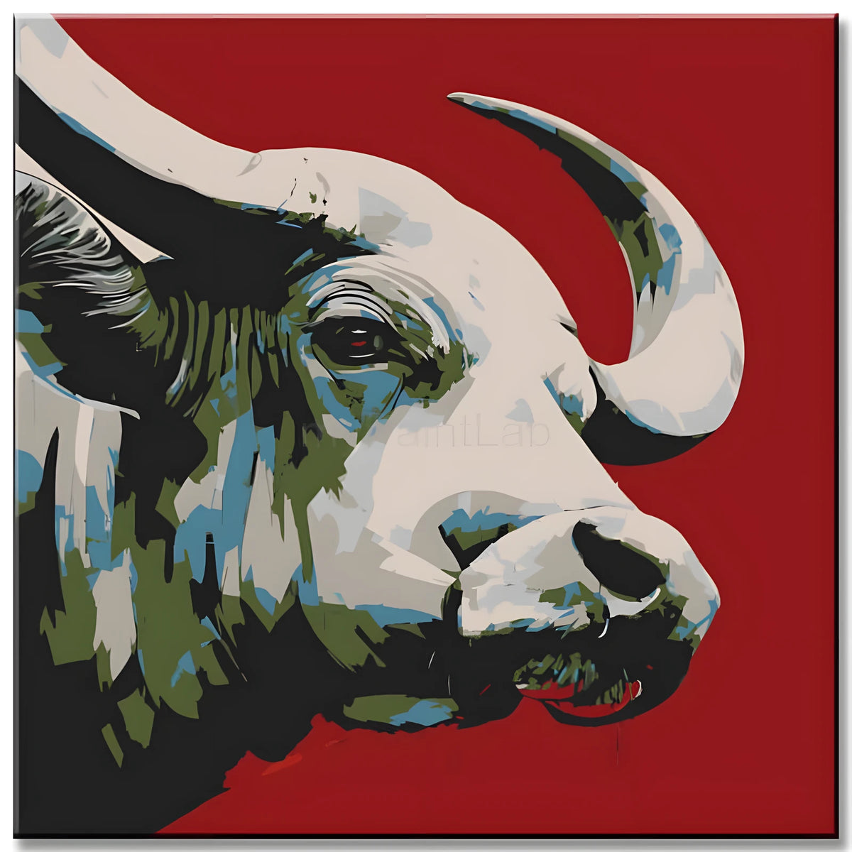 Painting by Numbers Art Animal White Bull on Red Background