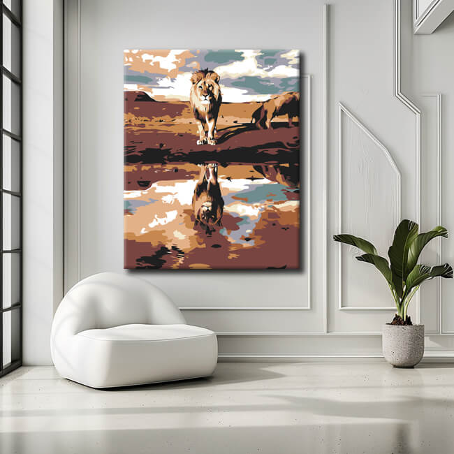 Painting by Numbers Art Little lion reflected in the water