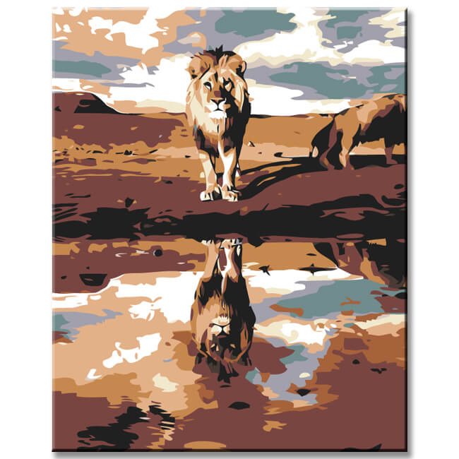 Painting by Numbers Art Little lion reflected in the water
