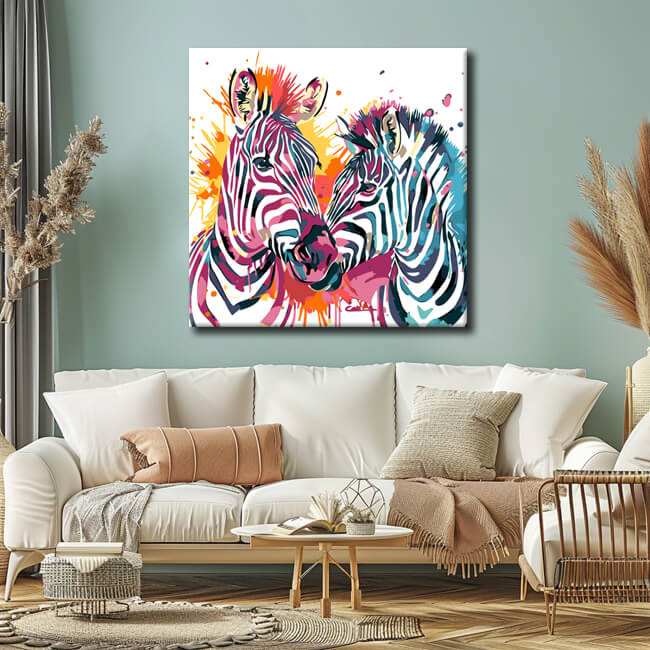Painting by Numbers Art Animal Two Colorful Striped Zebras