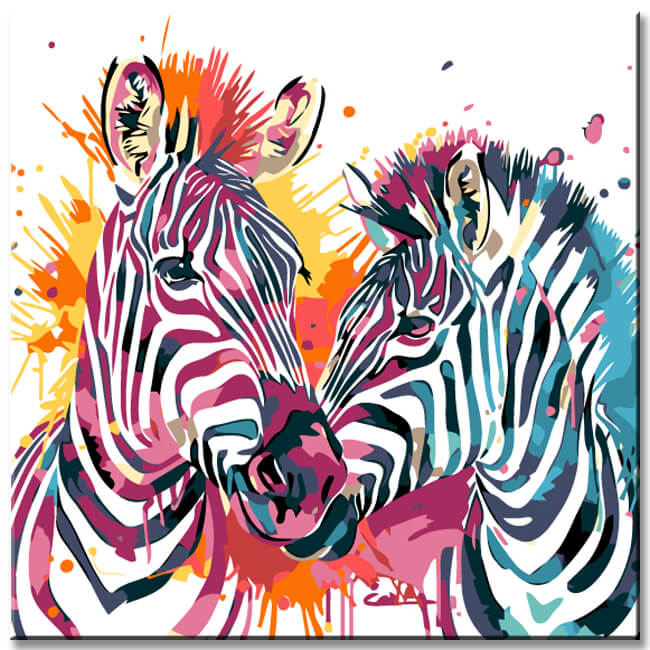Painting by Numbers Art Animal Two Colorful Striped Zebras