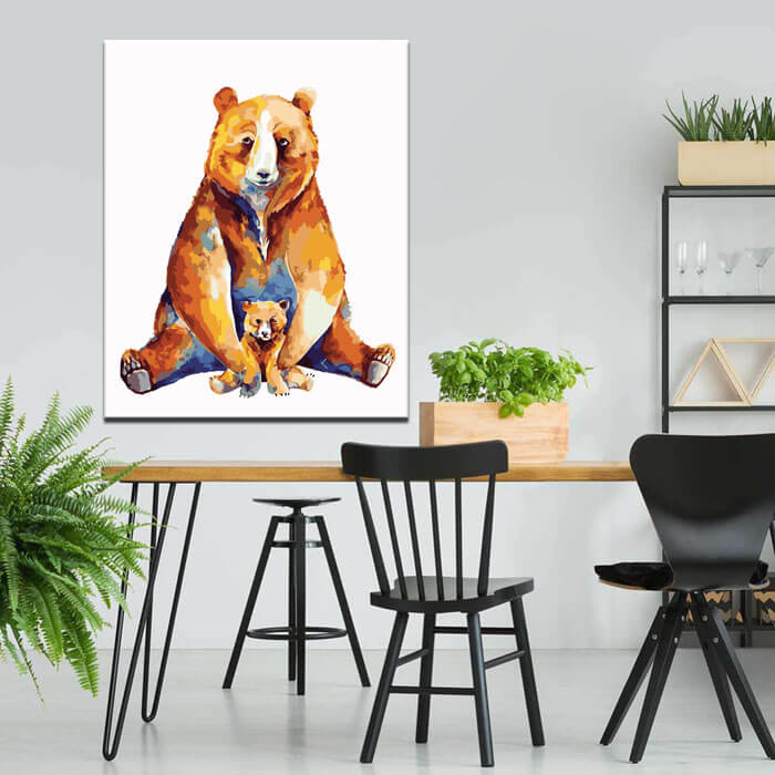 Painting by numbers art animal mama bear with baby bear