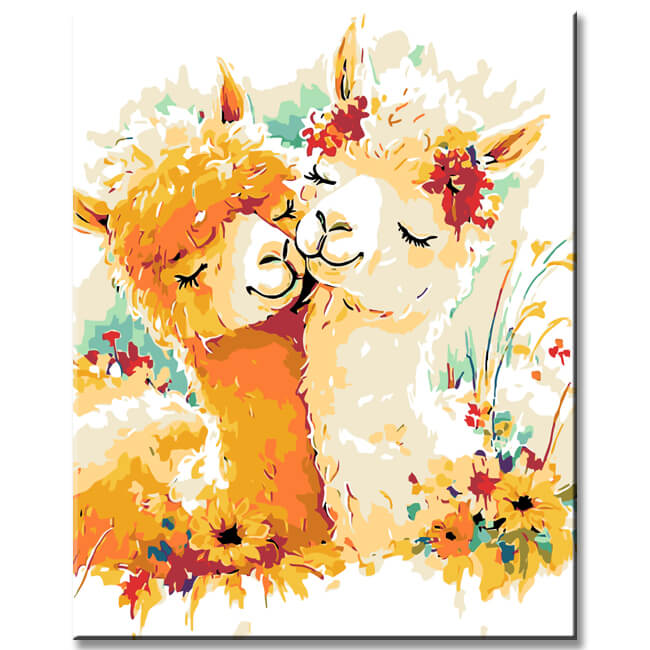 Painting by Numbers Art Animal Two Cuddling Alpacas