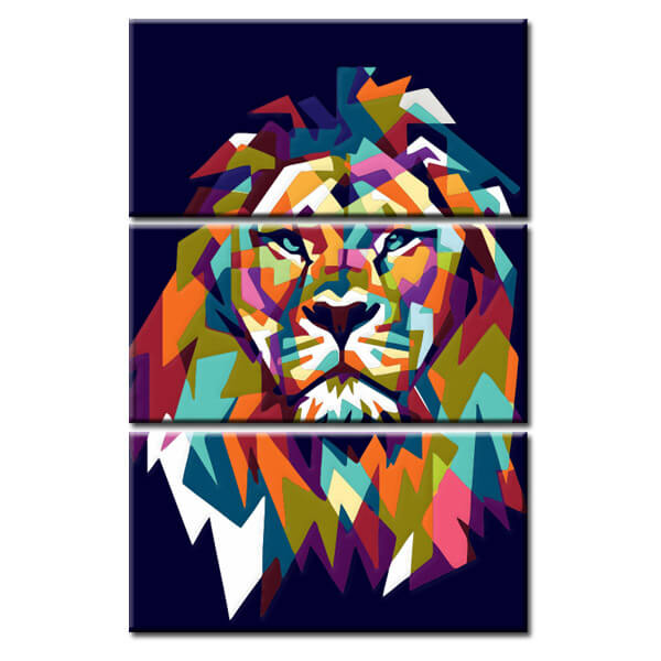 Painting by Numbers Art Animal Colorful Lion Face on A Dark Background 3 Panel