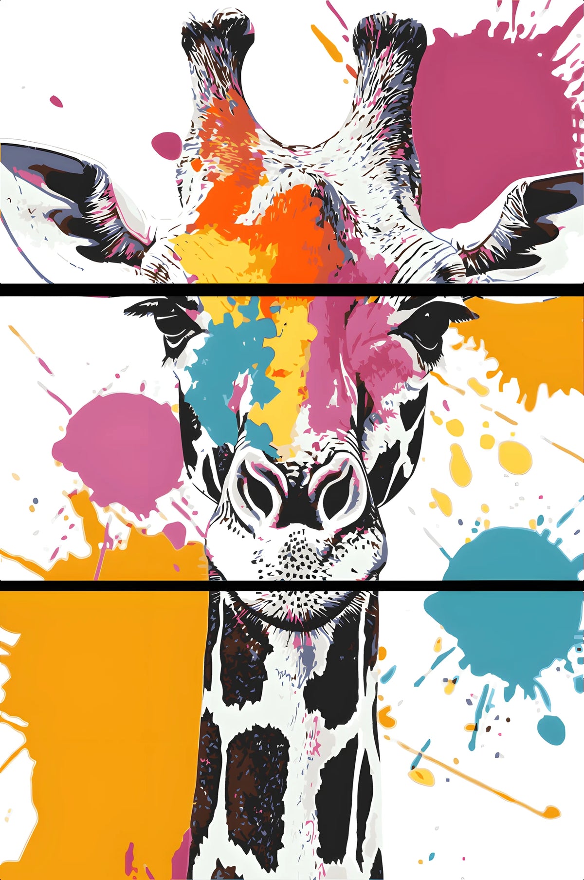 Painting by Numbers Art Animal Griraffe with Colorful Splashes of Paint - 3-Panel