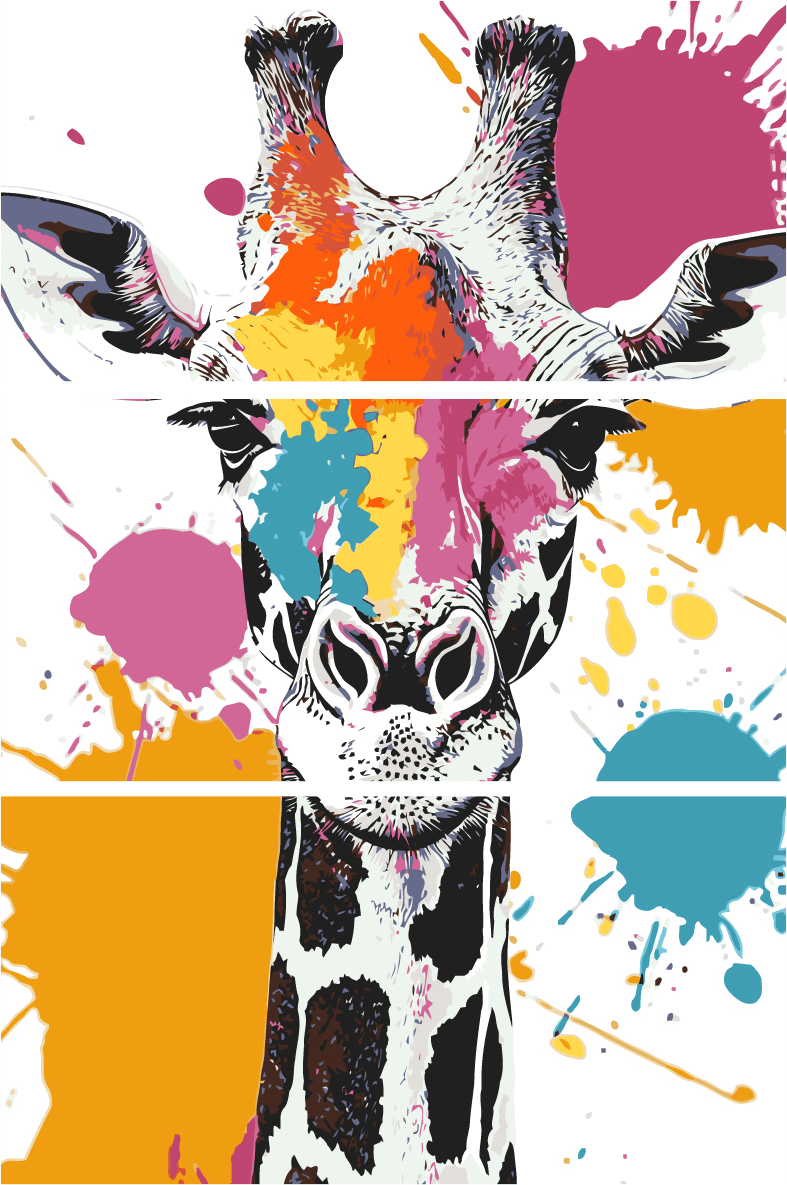 Painting by Numbers Art Animal Griraffe with Colorful Splashes of Paint - 3-Panel