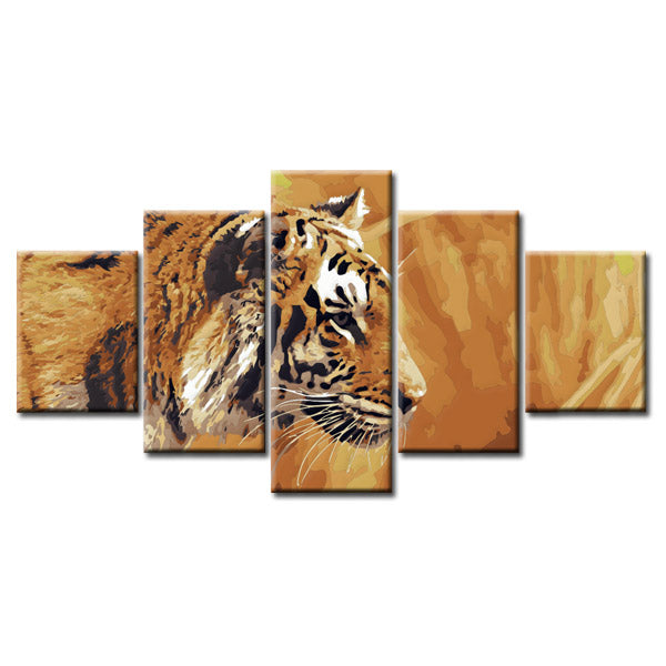 Painting by Numbers Art Animal Tiger in The Savannah 5-Panel
