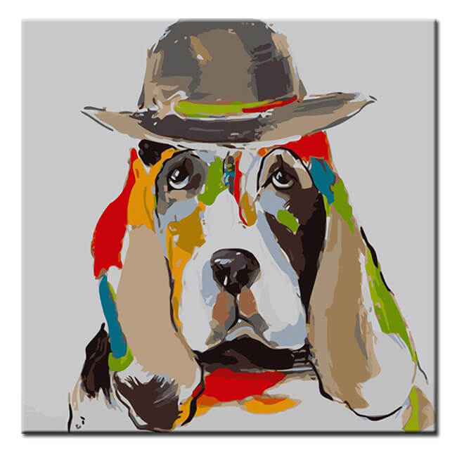 Painting by numbers Colorful dog with hat