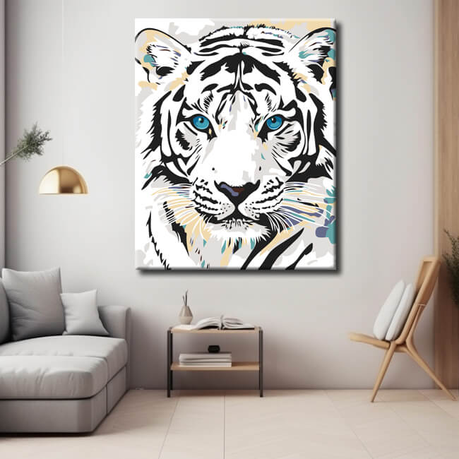 Painting by Numbers Tiger Black and White with Blue Eyes