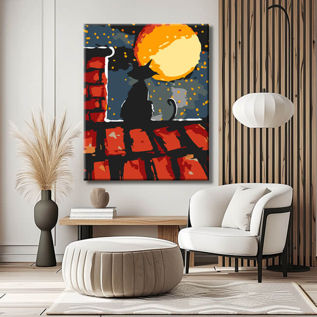 Painting by numbers Black cat behind plants-30*40cm-with stretcher frame-with covering service