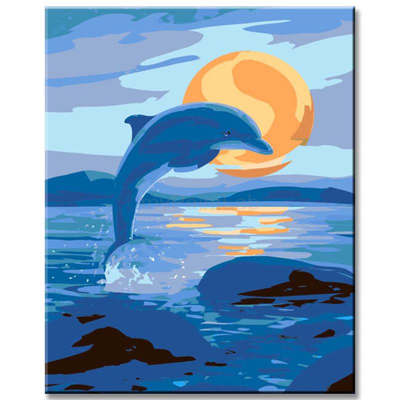 Painting by Numbers Art Animal Dolphin At Night Before Full Moon