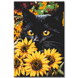 Painting by Numbers Black Cat Art in Portrait Sunflowers