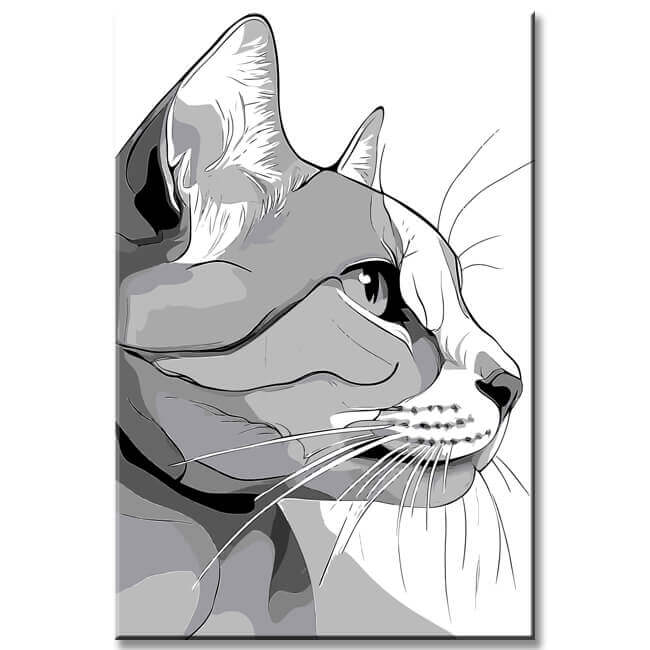 Painting by Numbers Gray Cat Art Comic Style