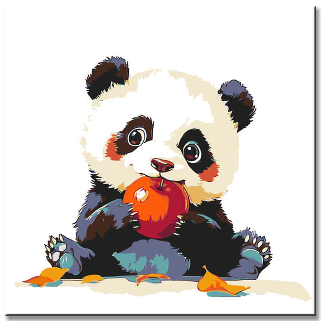 Paint by Numbers Baby Panda Art with Apple