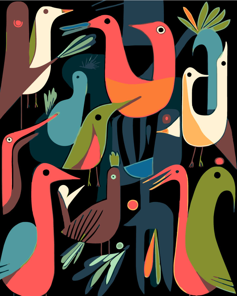 Paint by Numbers Abstract Birds Art