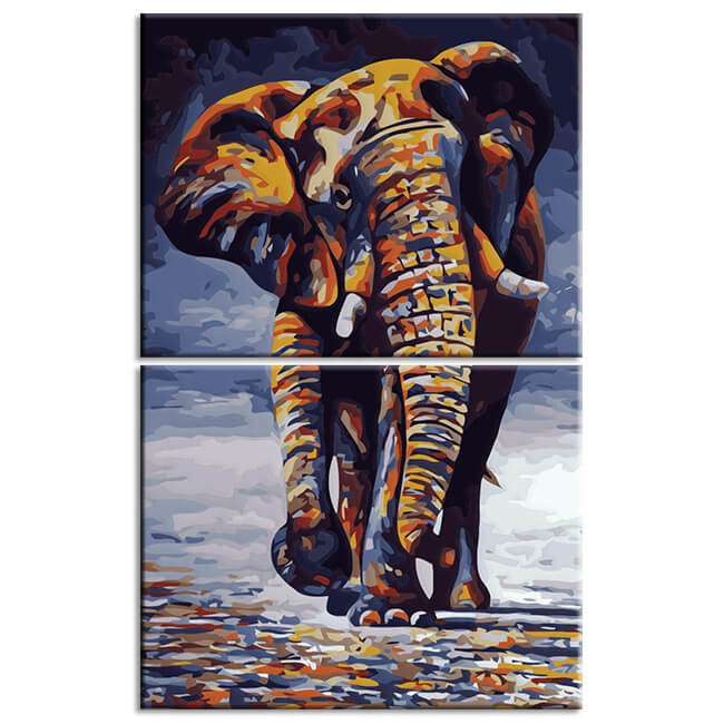 Painting by numbers animal art elephant in movement 2-piece shipping from DE