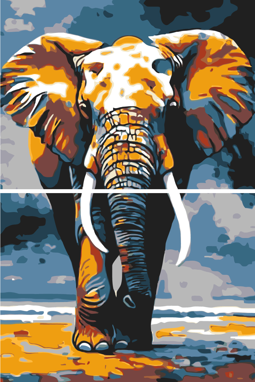 Painting by Numbers Animal Art Elephant in Movement 2-Panel
