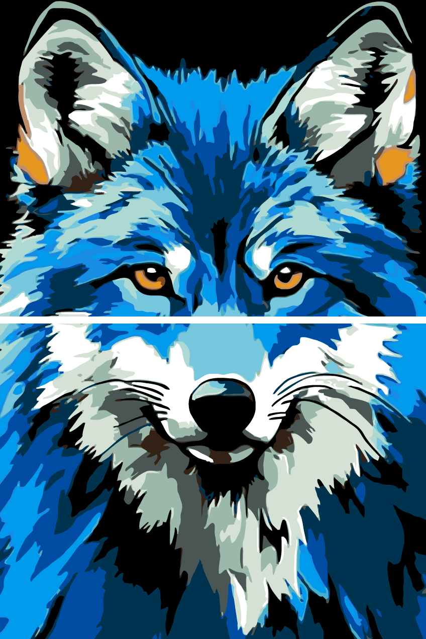 Painting by Numbers Blue Wolf Animal Art 2-Panel