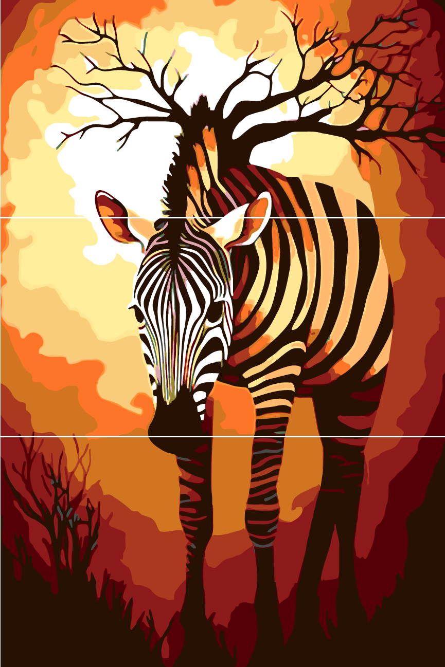 Painting by Numbers Graphic Animal Art Zebra 3-Panel