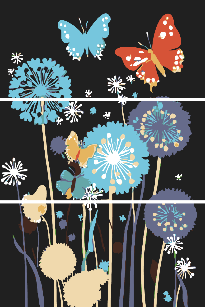 Painting by Numbers Butterflies with Dandelions 3-Panel