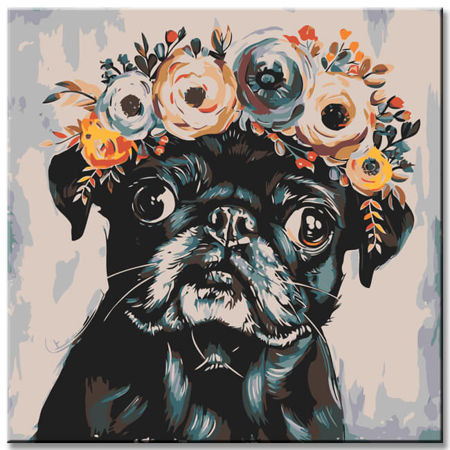 Paint by Numbers Pug with Flower Crown