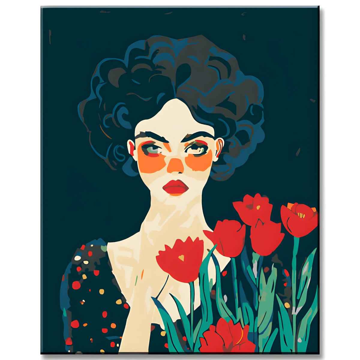 Paint by Numbers Modern Art Woman with Red Tulips
